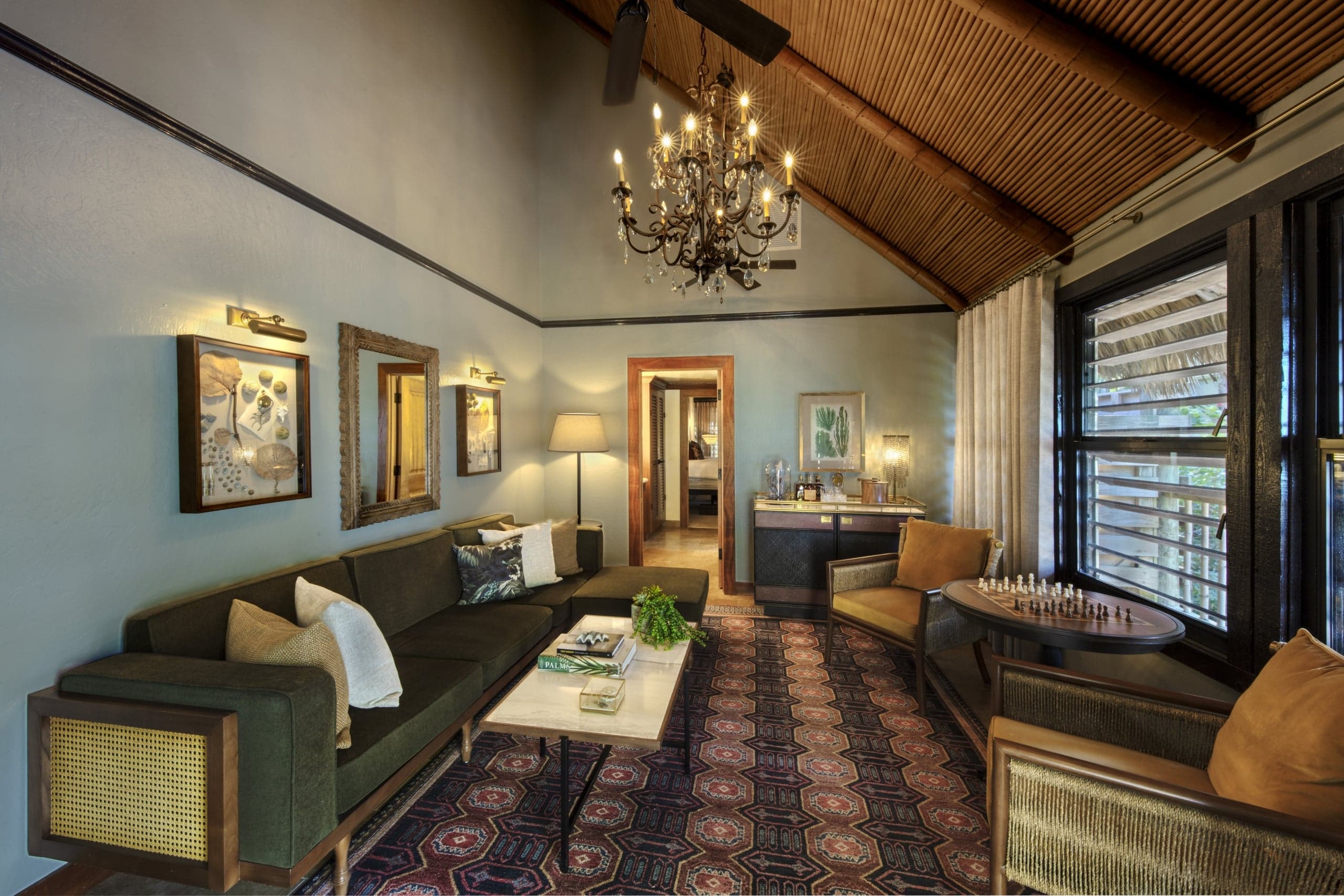 The living space of a suite at Little Palm Island with plenty of sitting space