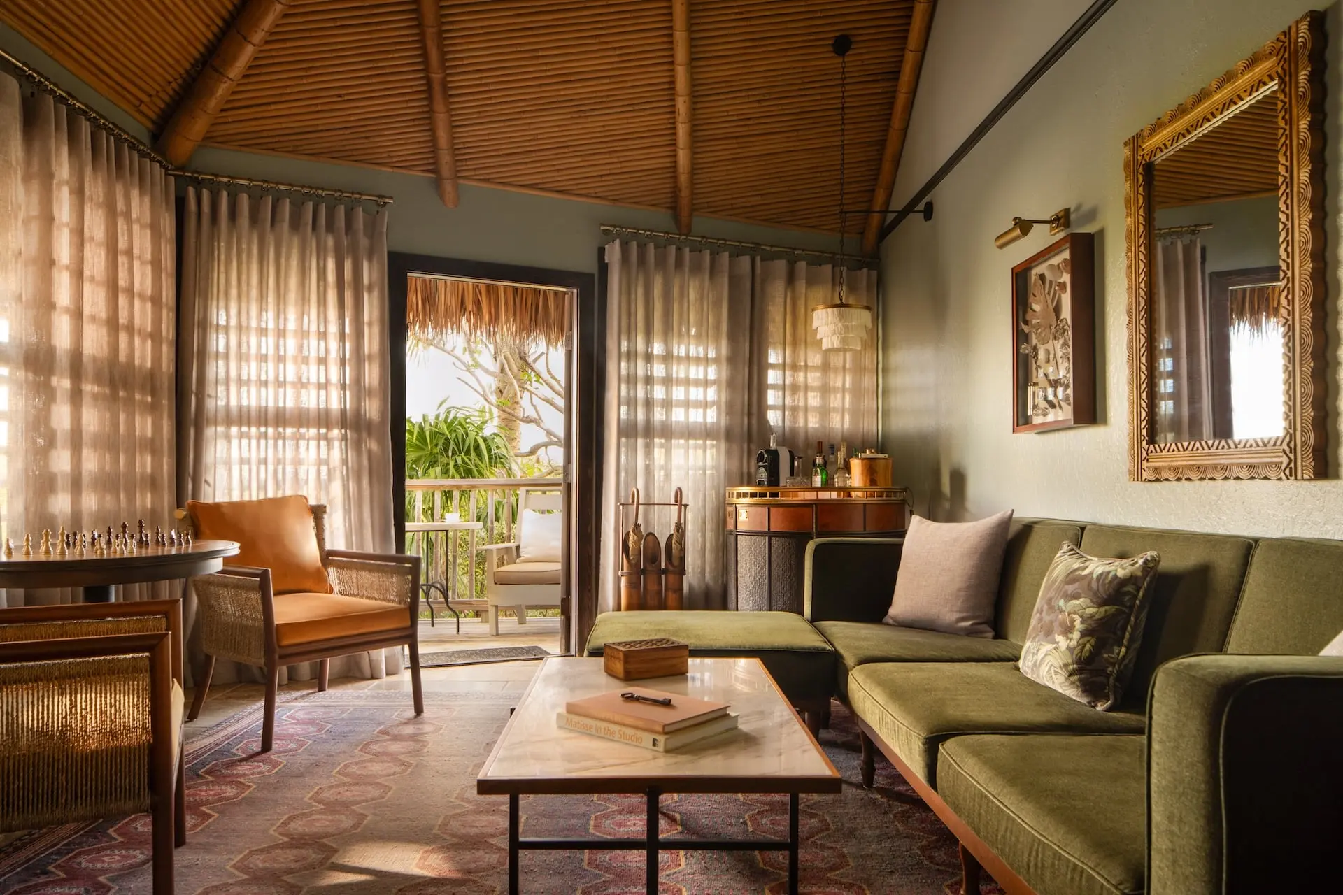 The elegant living area of the Island Premier Suite at Little Palm Island Resort