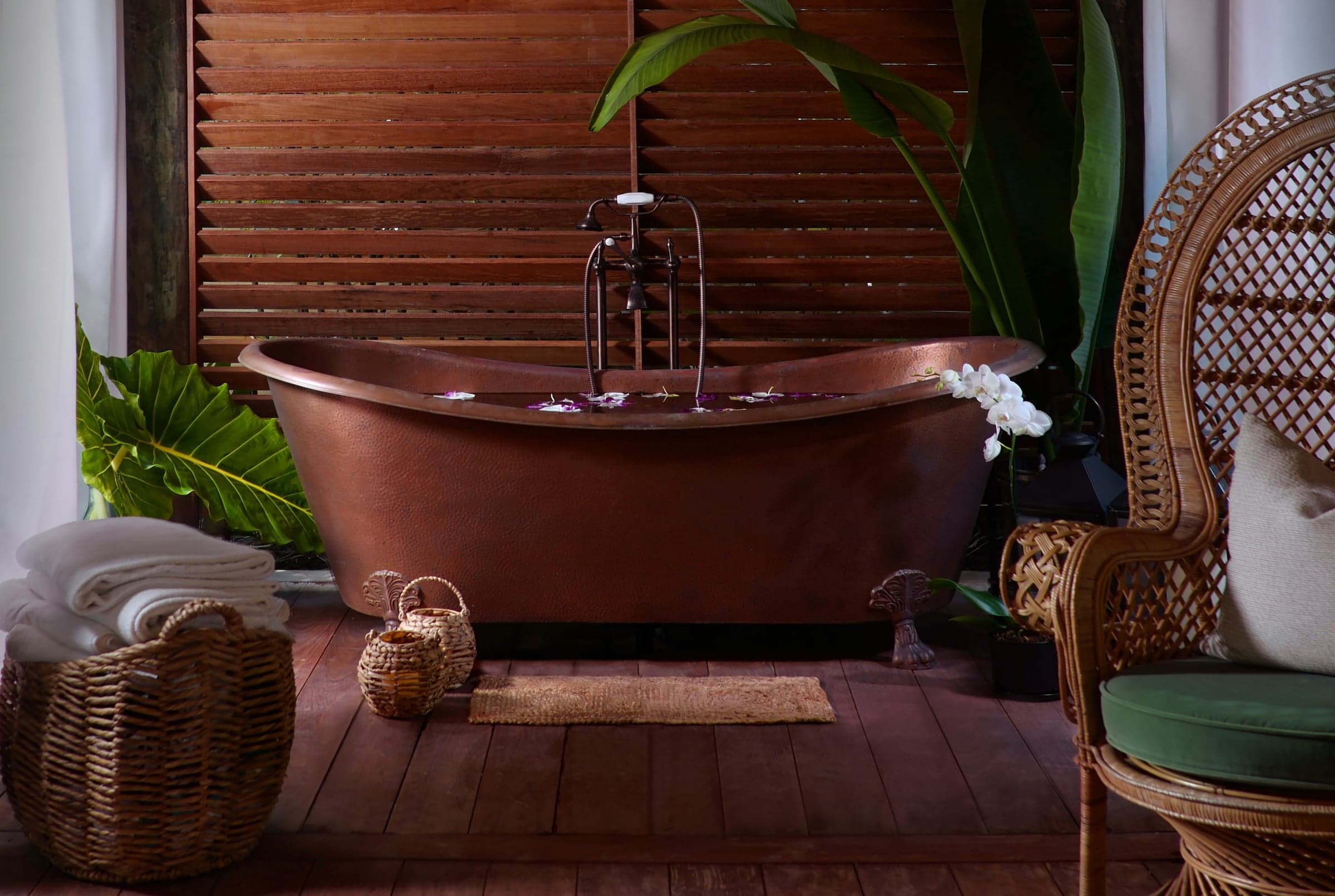 A copper soaker tub at SpaTerre