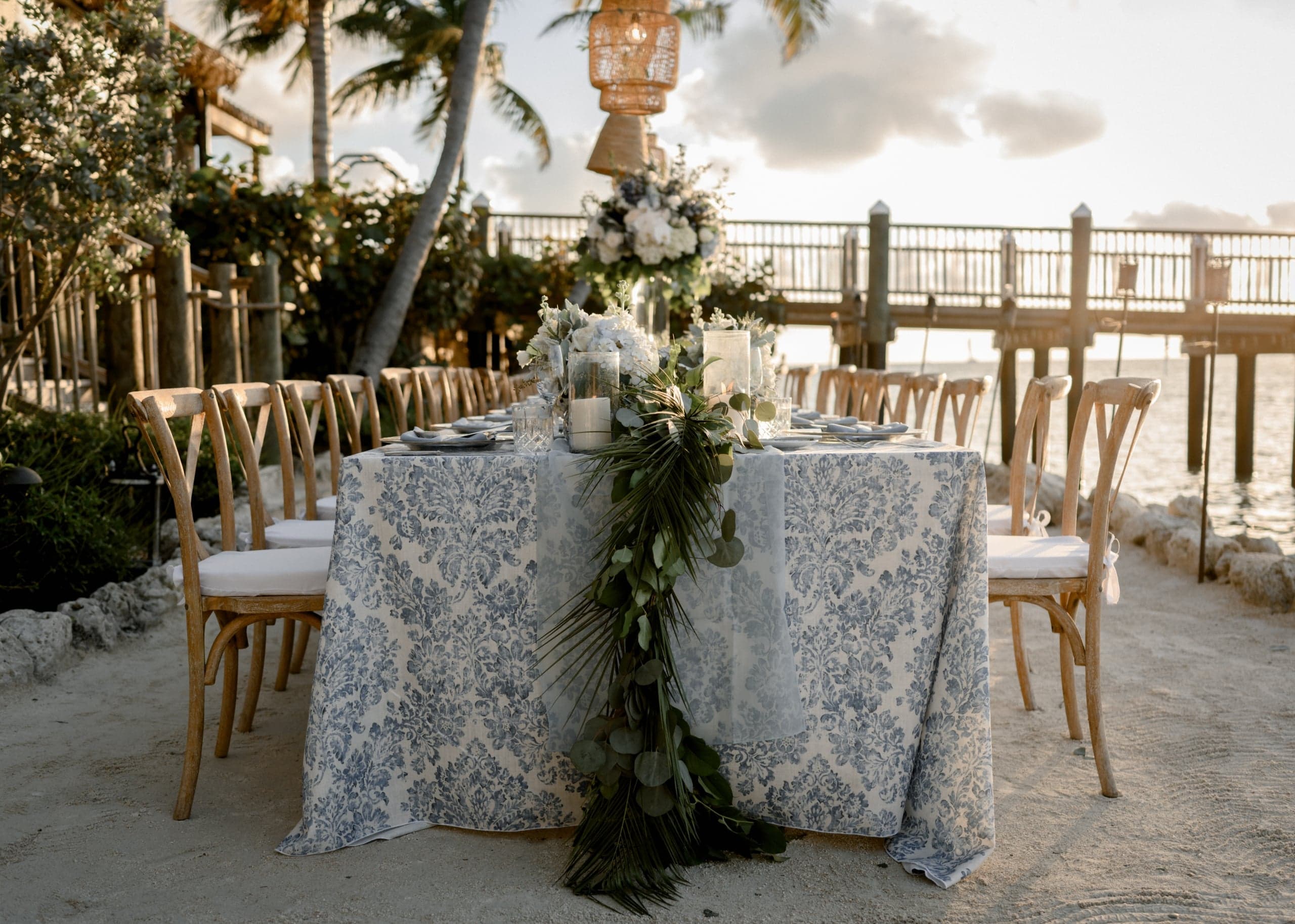 An al fresco dining experience set up at Harbor Point, on Little Palm Island