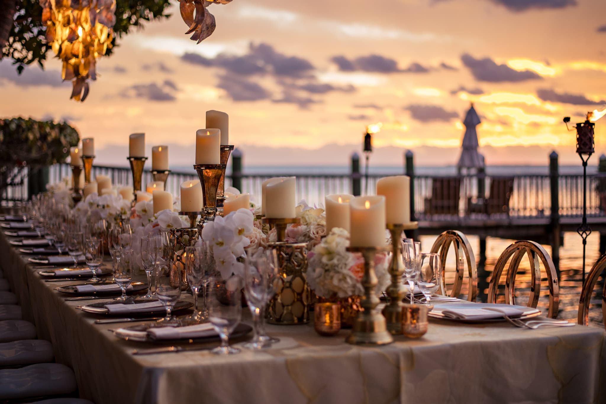 A table set at the Private Island Wedding Venue on Little Palm Island