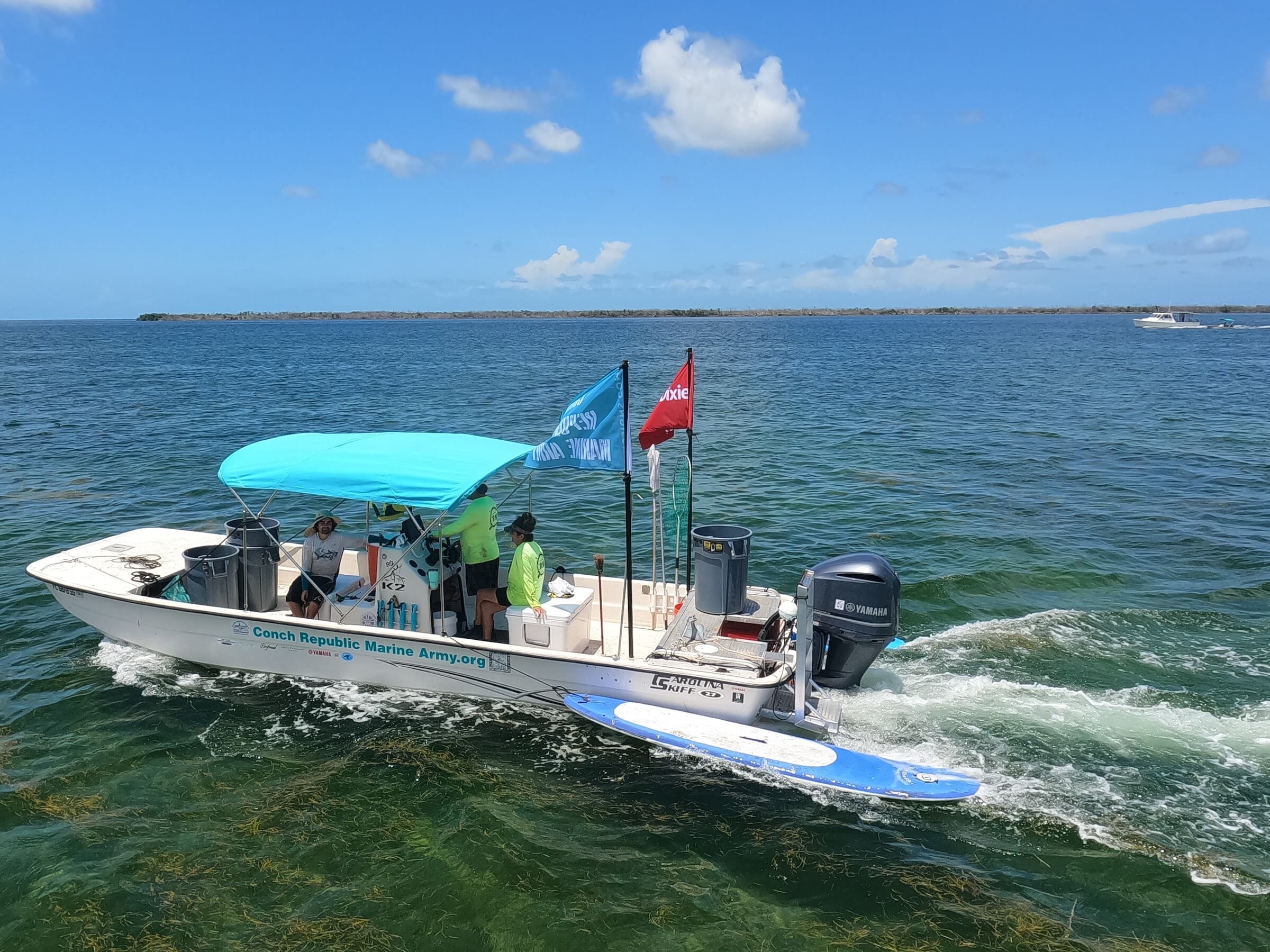 Boat in the Florida Keys belonging to the Conch Republic Marine Army as part of Little Palm Island Eco-friendly initiatives.