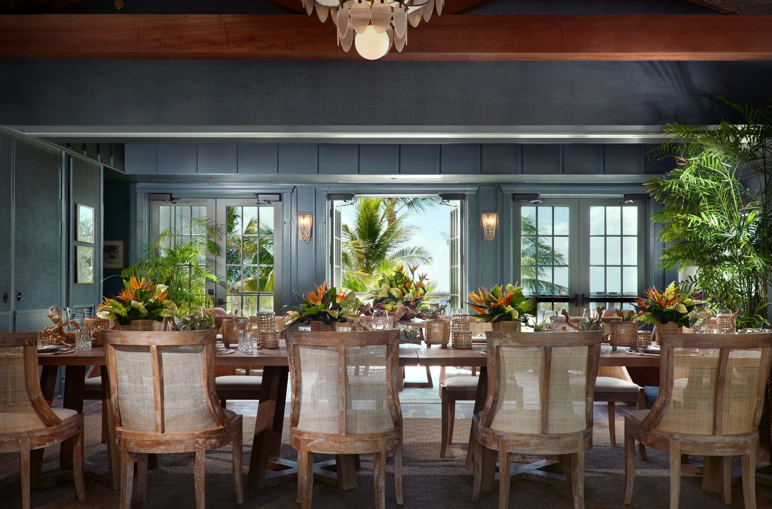 The Great Room at Little Palm Island set for an event.