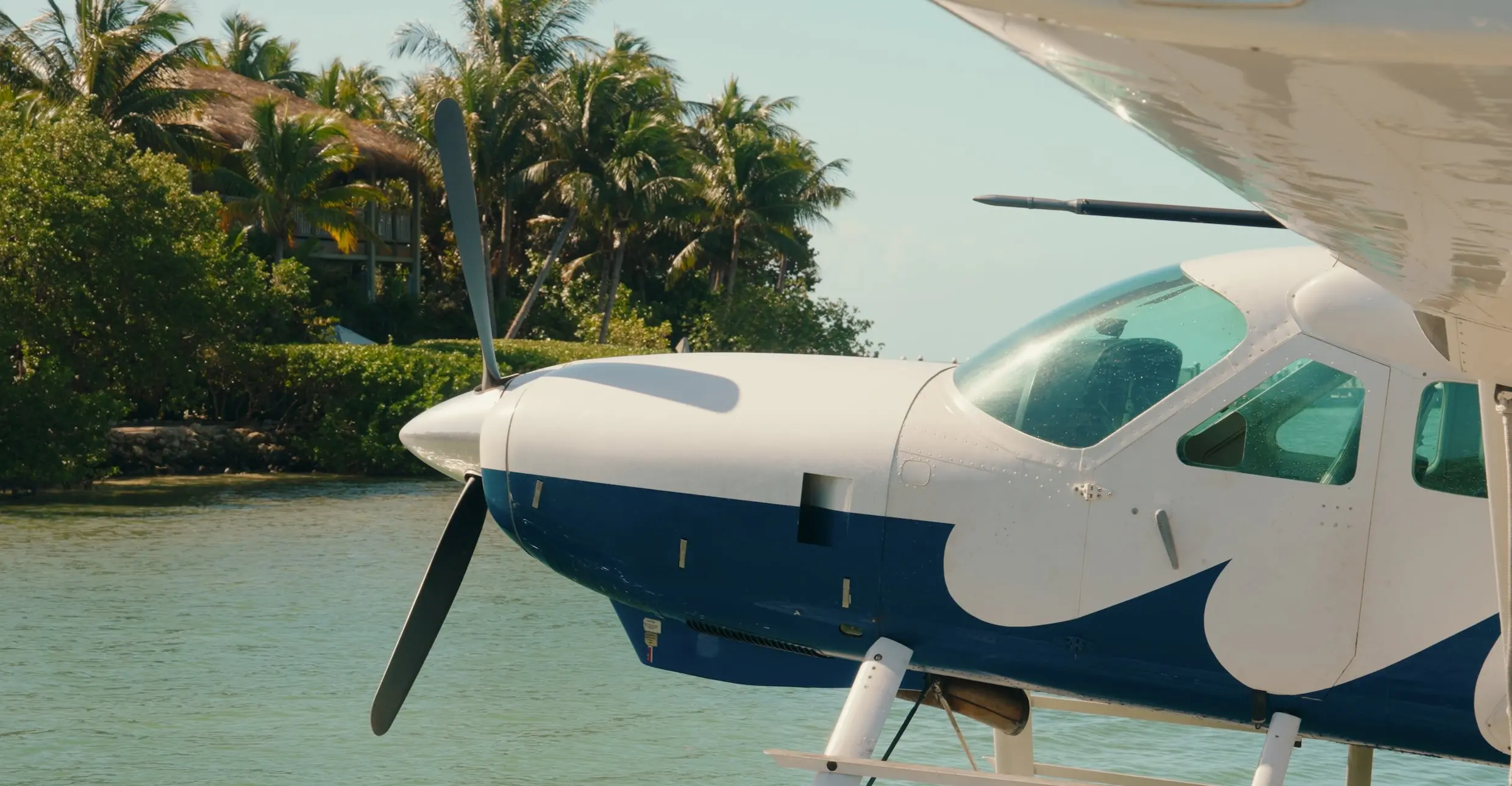 A landed seaplane after arrival to Little Palm Island