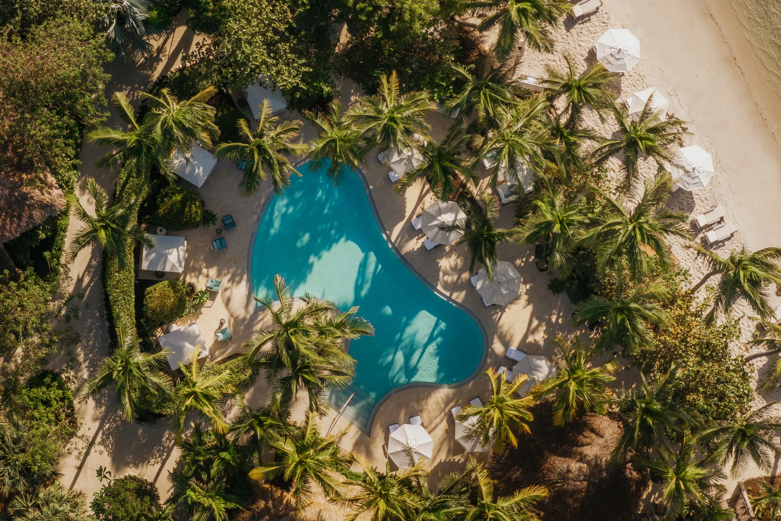 An aerial view of Little Palm Island Resort's outdoor swimming pool.