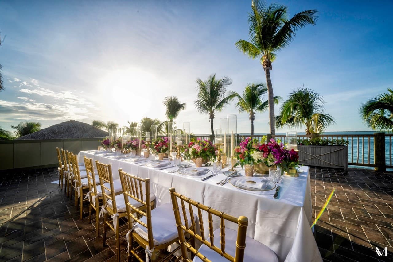 The Sunset Terrace set for dinner on Little Palm Island